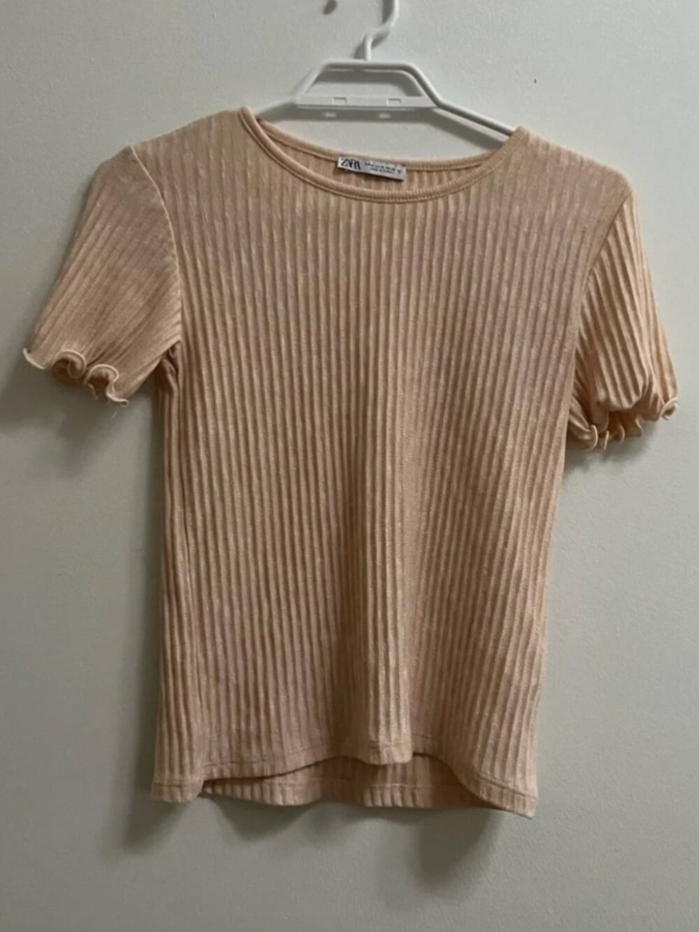 Zara Ribbed Knit Lettuce Edge Tee M - Picture 1 of 6